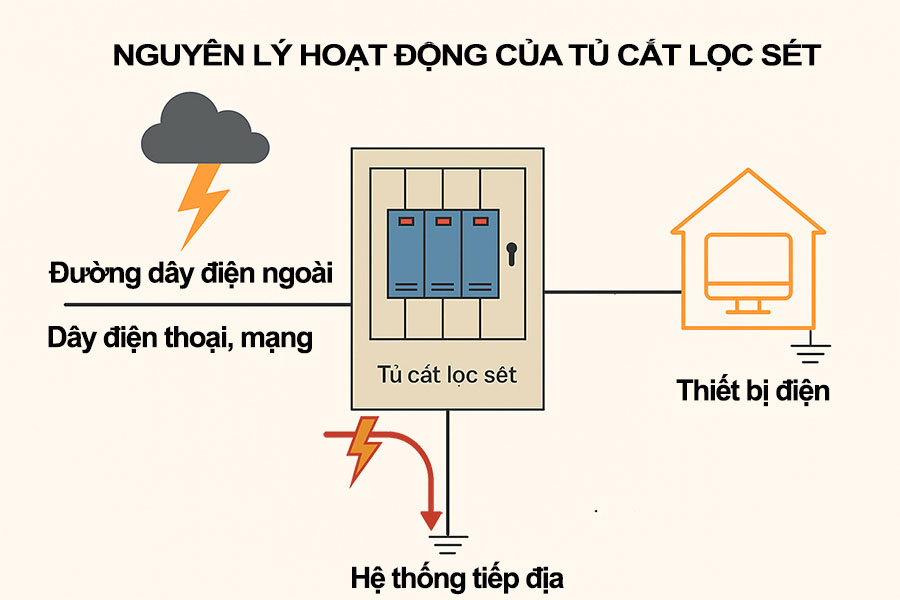 Báo Giá Tủ Cắt Lọc Sét 1 Pha, 3 Pha Chính Hãng, Mới Nhất 2025 , Tìm hiểu về tủ cắt lọc sét, Nguyên Lý Hoạt Động Của Thiết Bị Cắt Lọc Sét